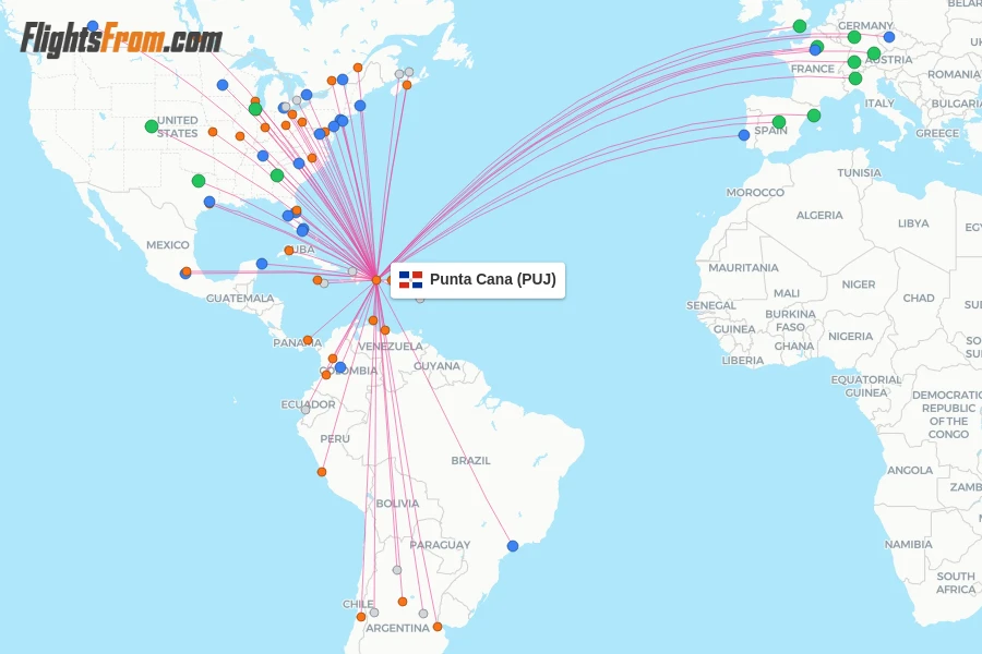 Punta Cana flight map
