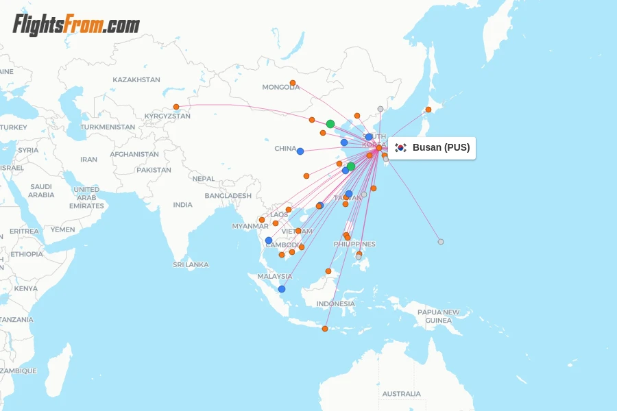 Busan flight map