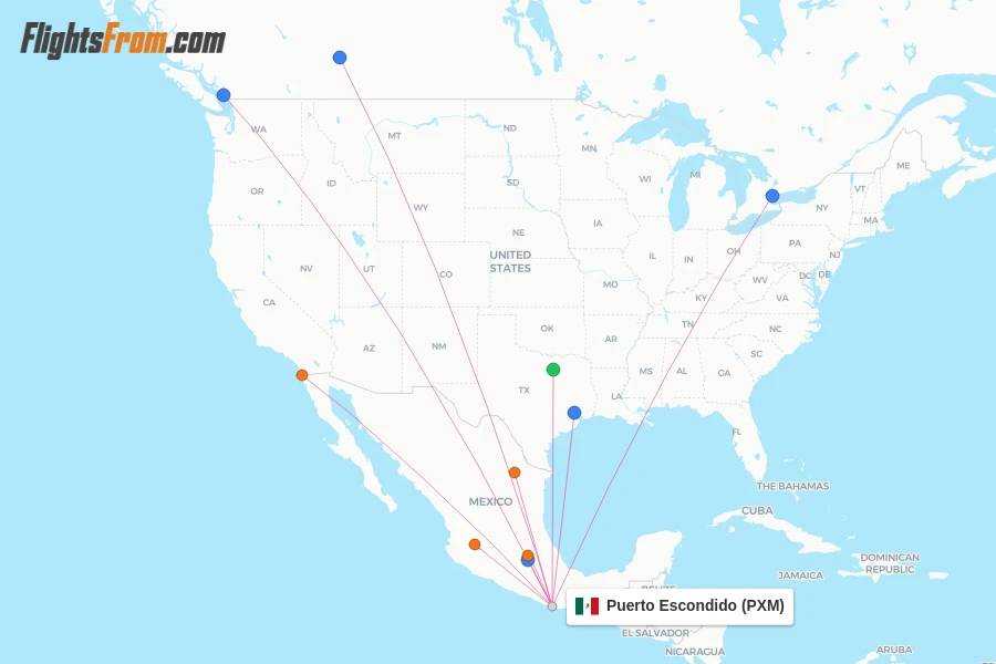 Puerto Escondido flight map