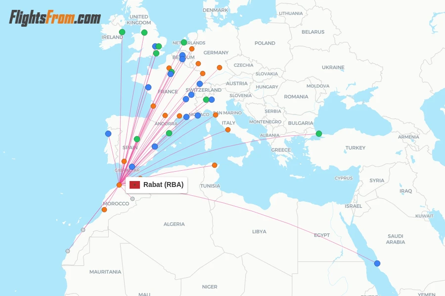 Rabat flight map