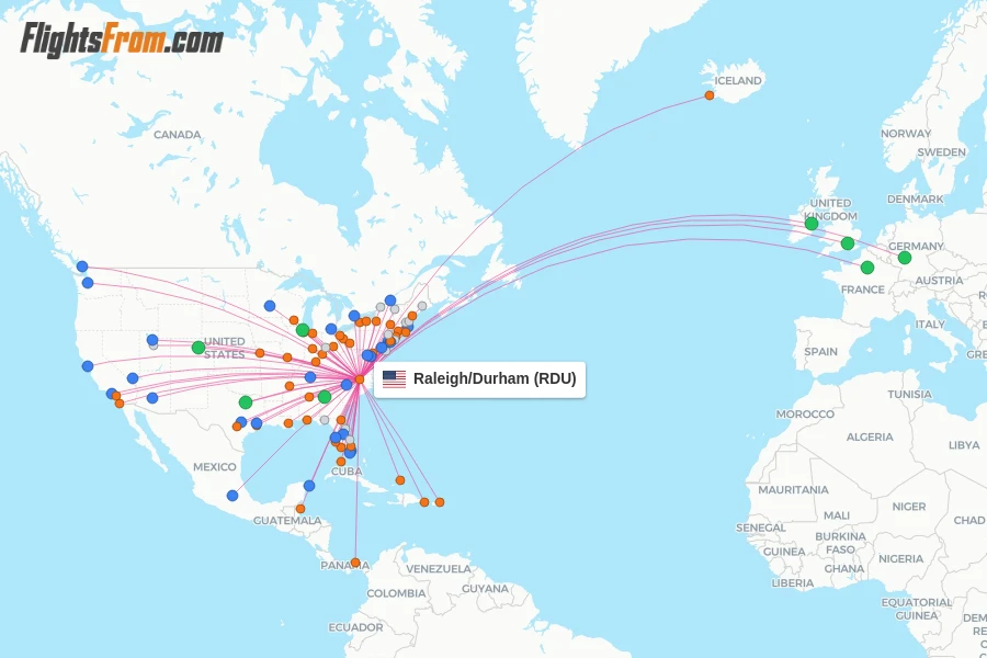 Raleigh/Durham flight map