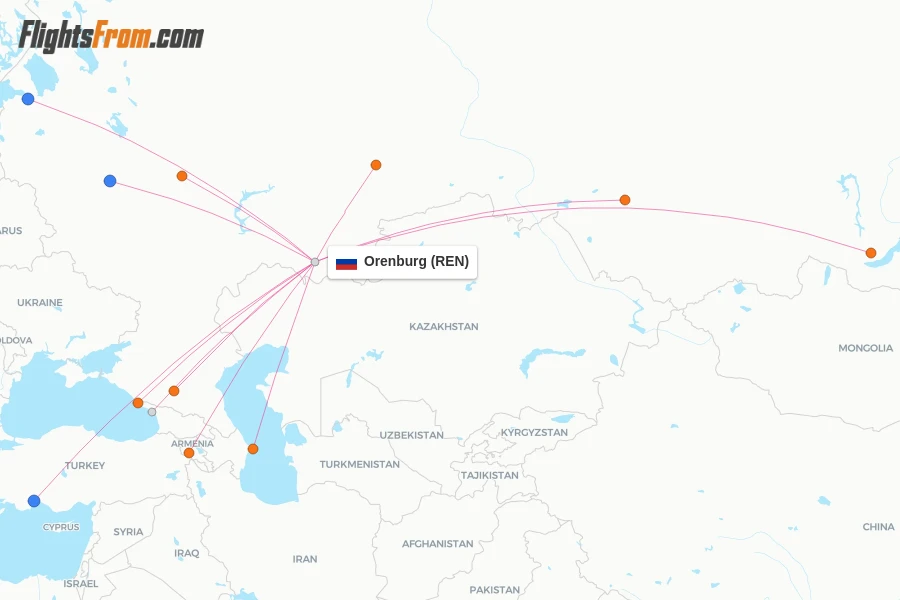 Orenburg flight map