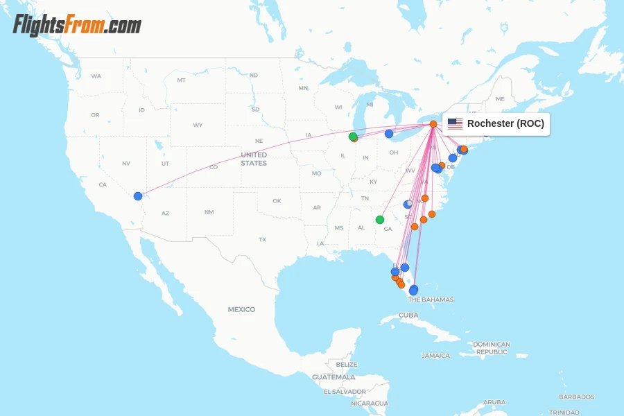 Rochester flight map