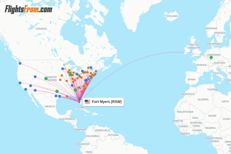 Fort Myers flight map