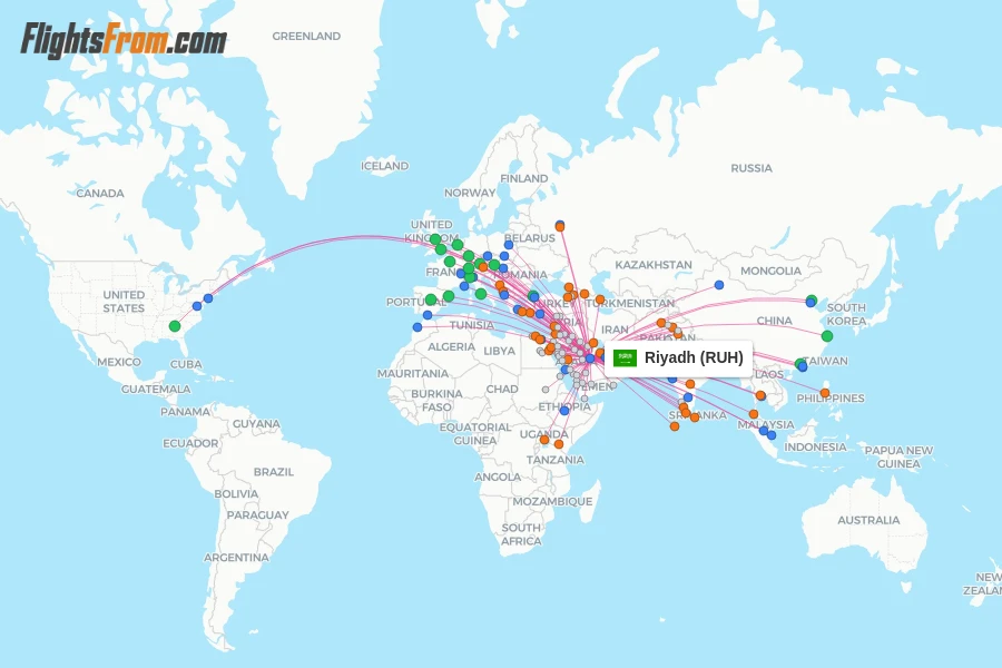 Riyadh flight map