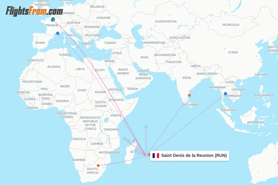 Saint Denis de la Reunion flight map