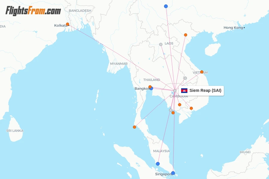 Siem Reap flight map