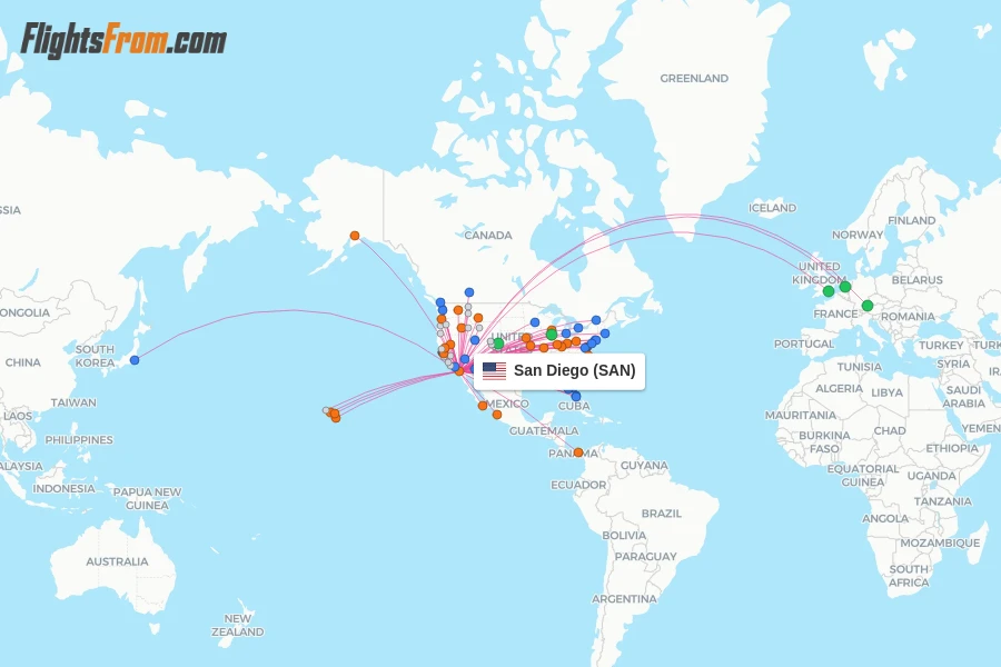 San Diego flight map
