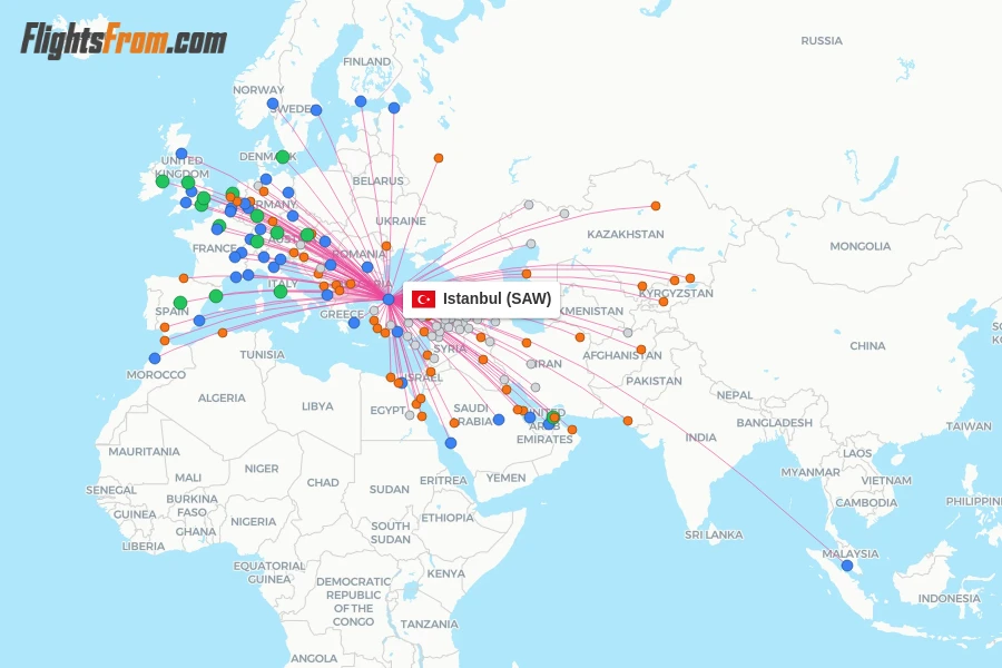 Istanbul flight map