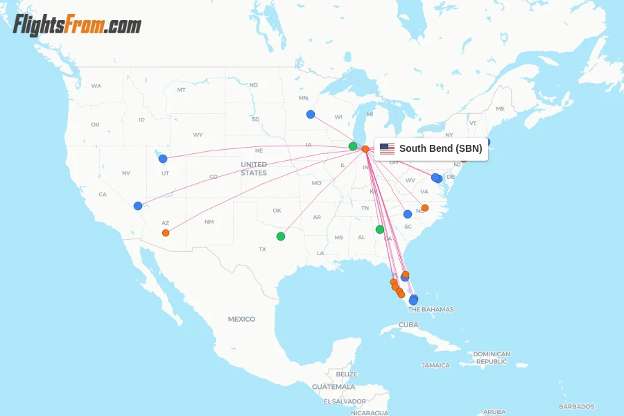 South Bend flight map
