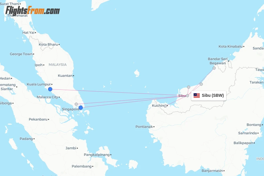 Sibu flight map
