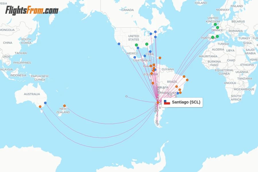Santiago flight map