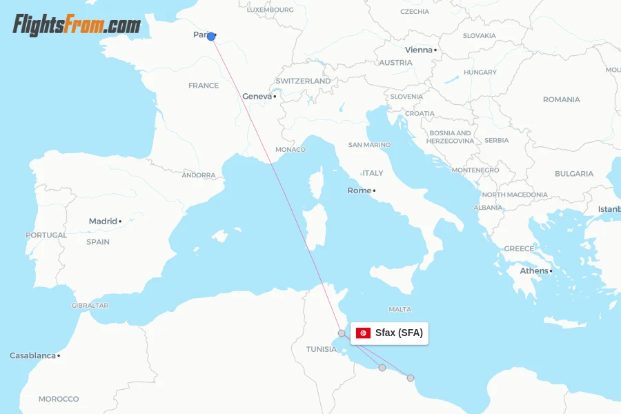 Sfax flight map