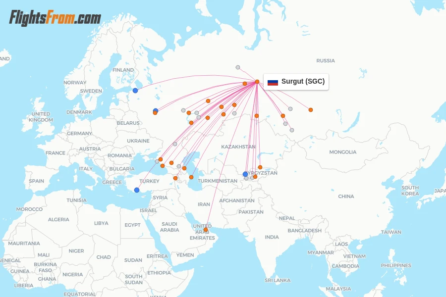 Surgut flight map