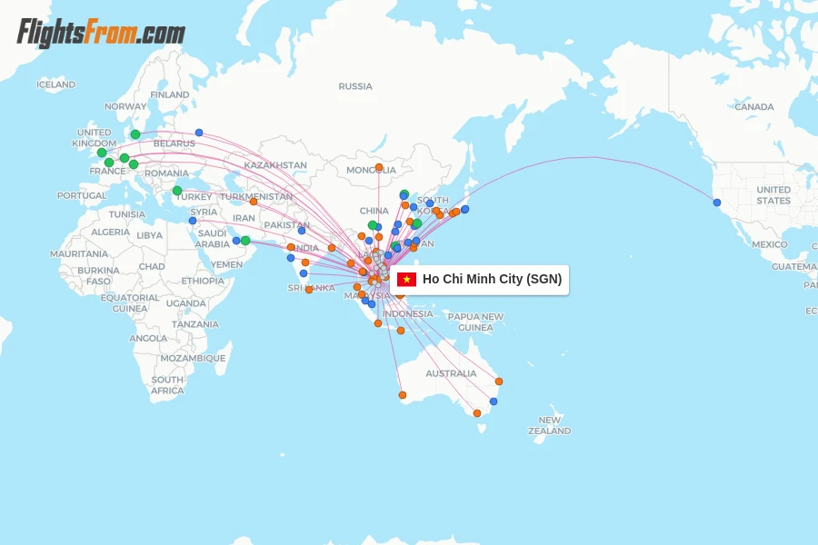 Ho Chi Minh City flight map