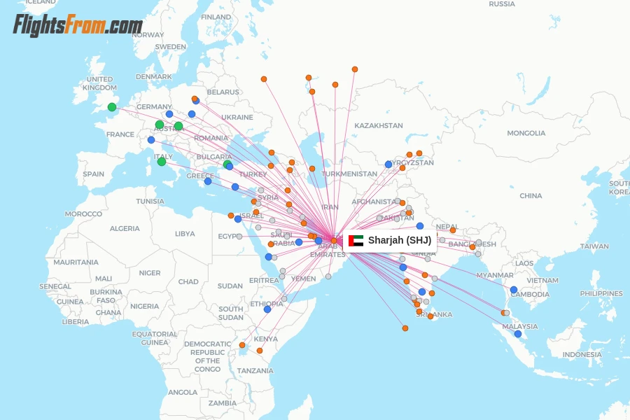 Sharjah flight map