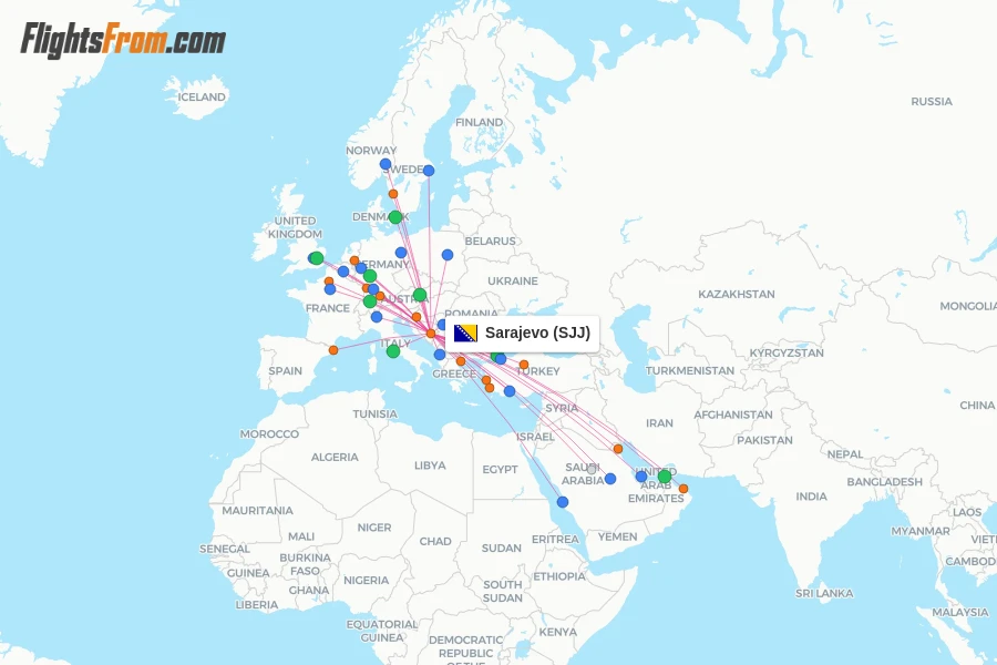 Sarajevo flight map