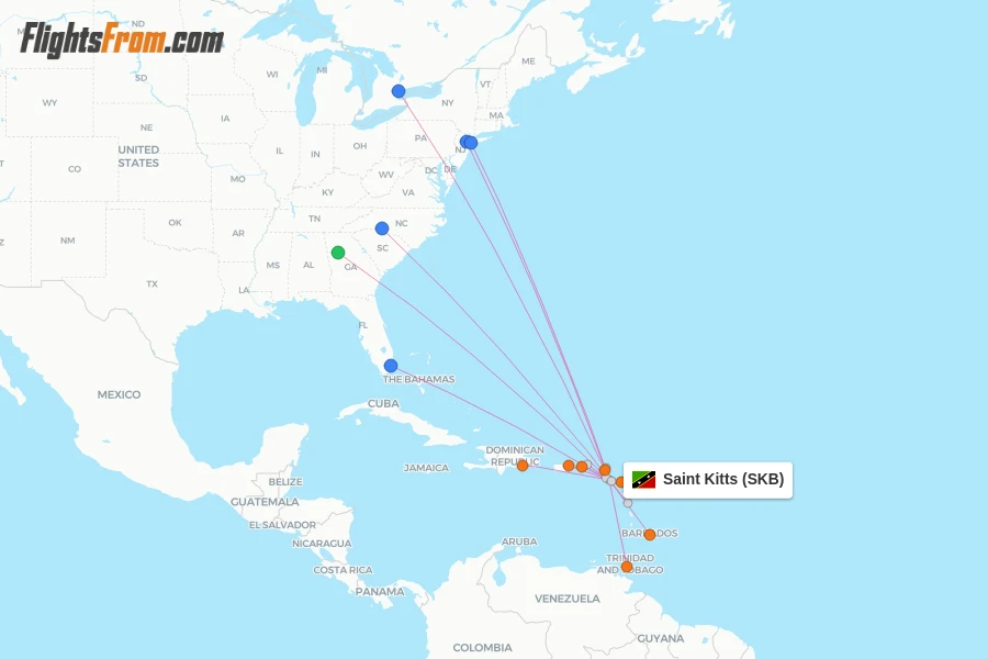 Saint Kitts flight map