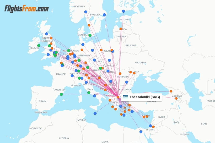 Thessaloniki flight map