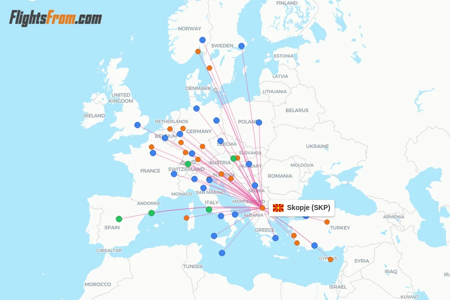 Skopje flight map