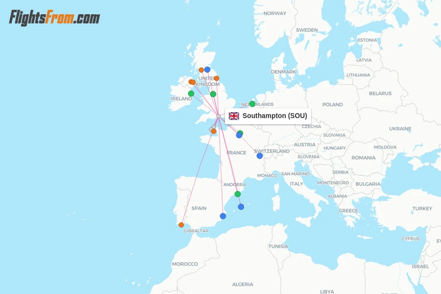 Southampton flight map
