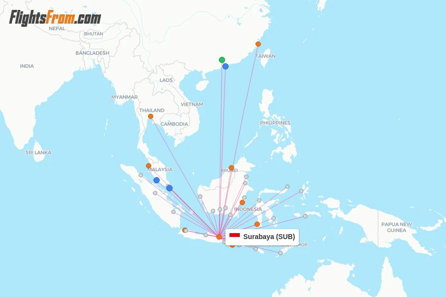 Surabaya flight map