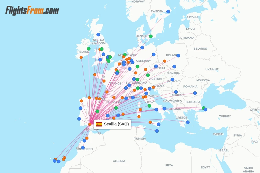 Sevilla flight map