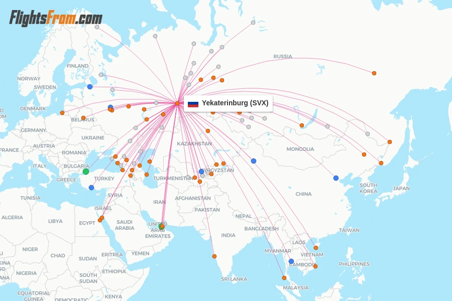 Yekaterinburg flight map