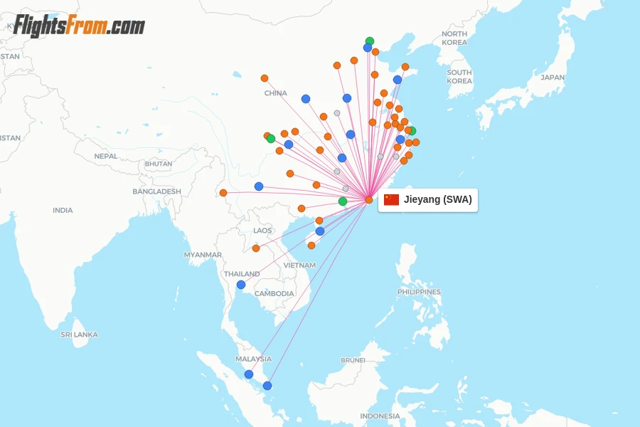 Jieyang flight map
