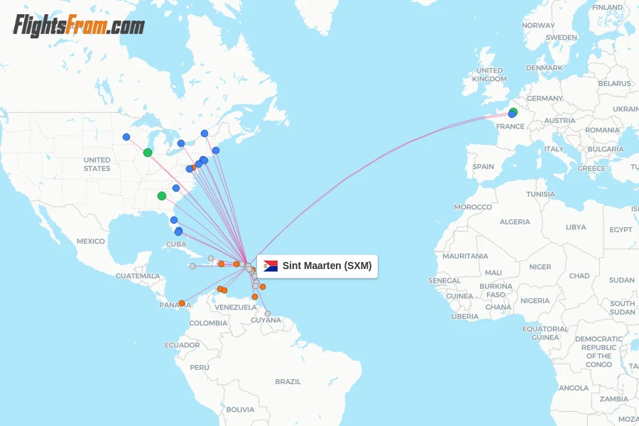 Sint Maarten flight map