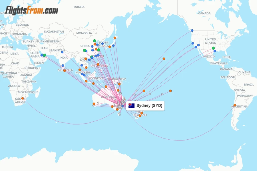 Sydney flight map