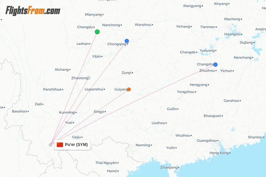 Pu'er flight map