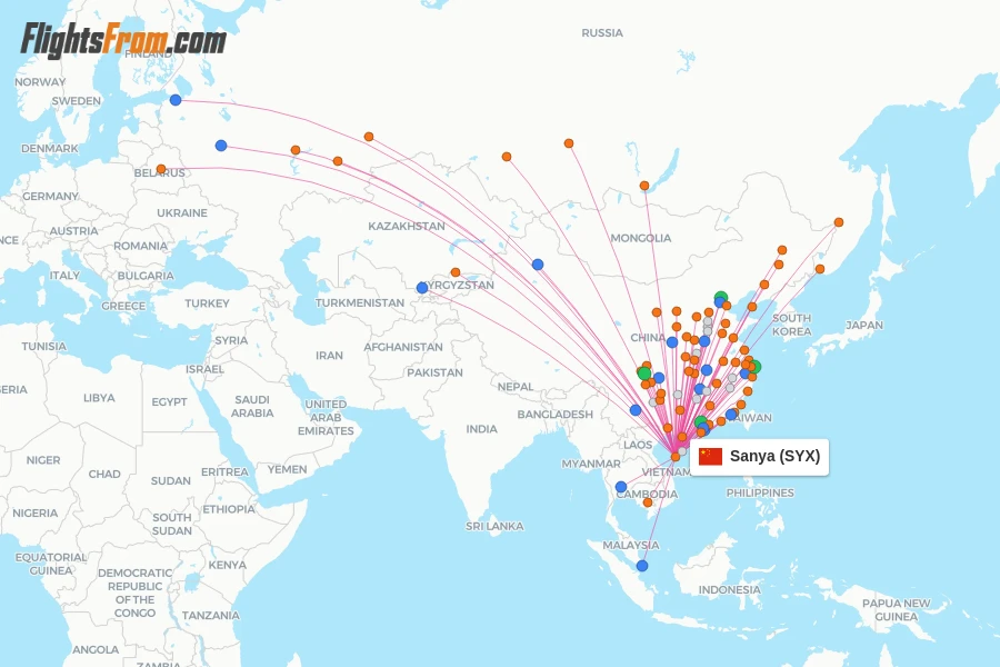 Sanya flight map