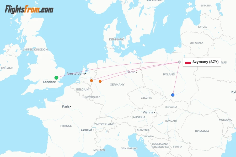 Szymany flight map