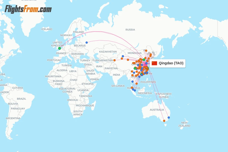 Qingdao flight map
