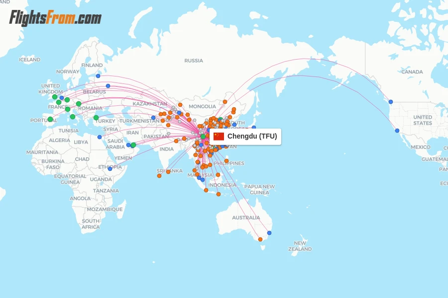 Chengdu flight map