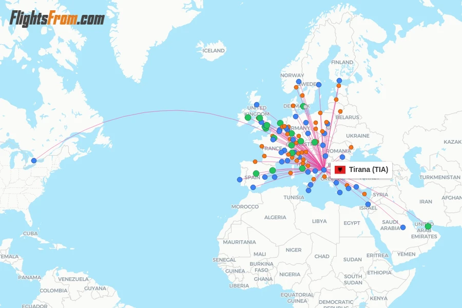 Tirana flight map