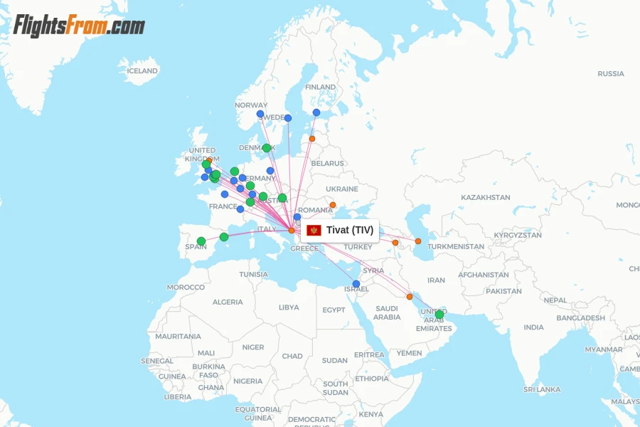 Tivat flight map