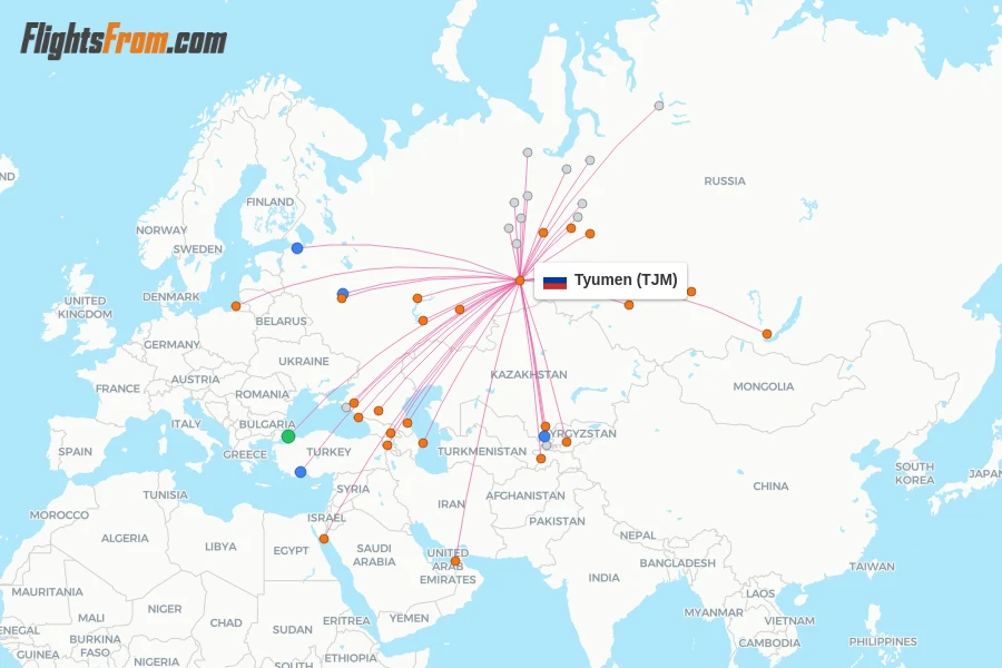 Tyumen flight map