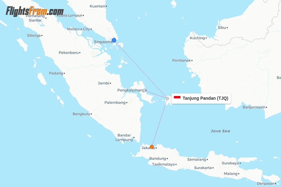 Tanjung Pandan flight map