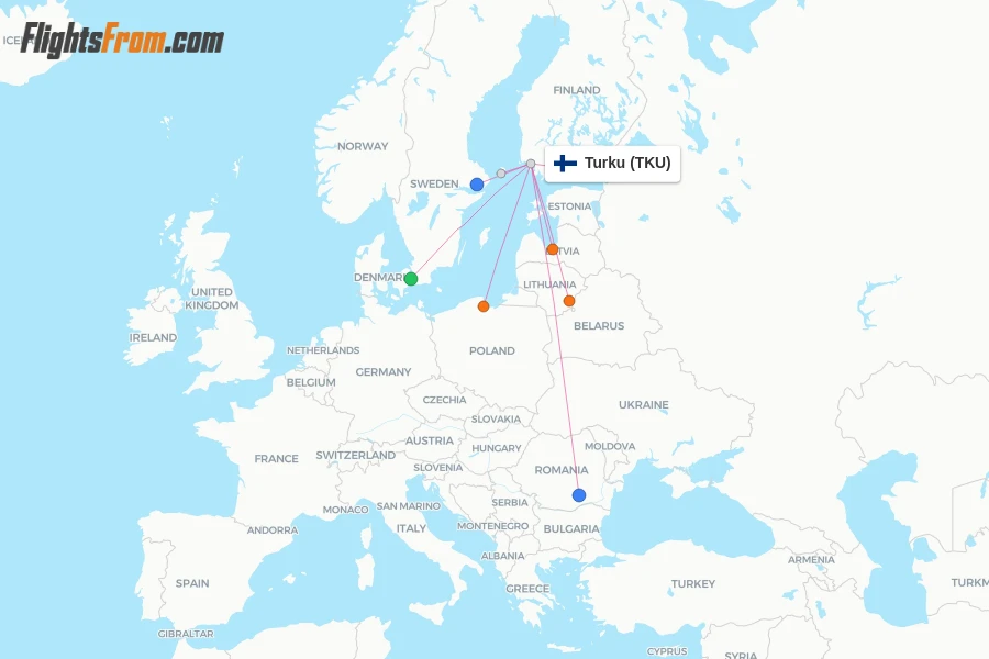 Turku flight map
