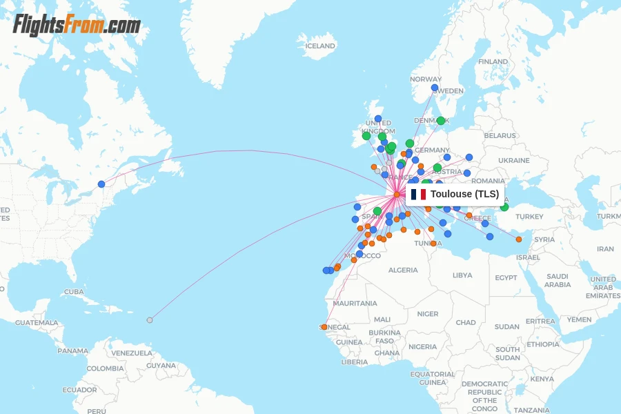Toulouse flight map
