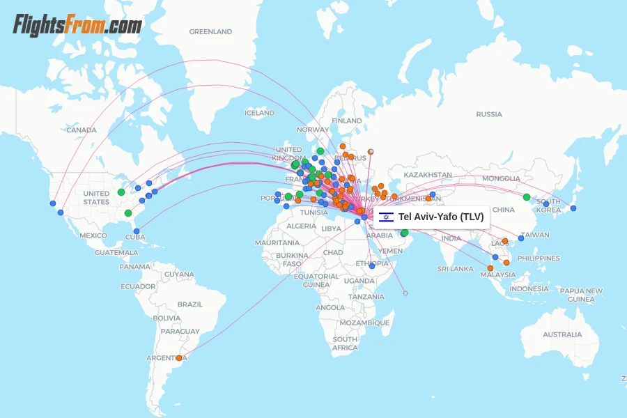 Tel Aviv-Yafo flight map