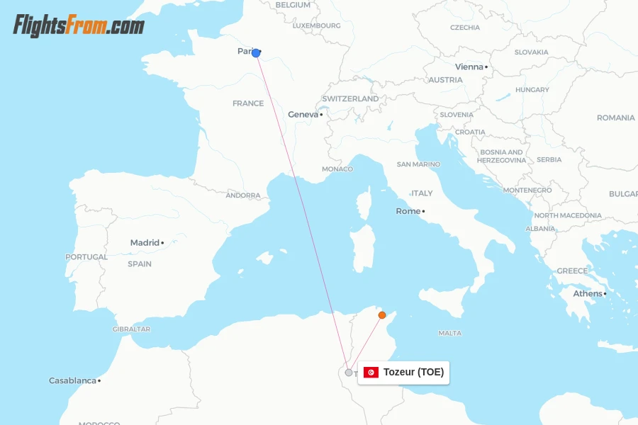 Tozeur flight map