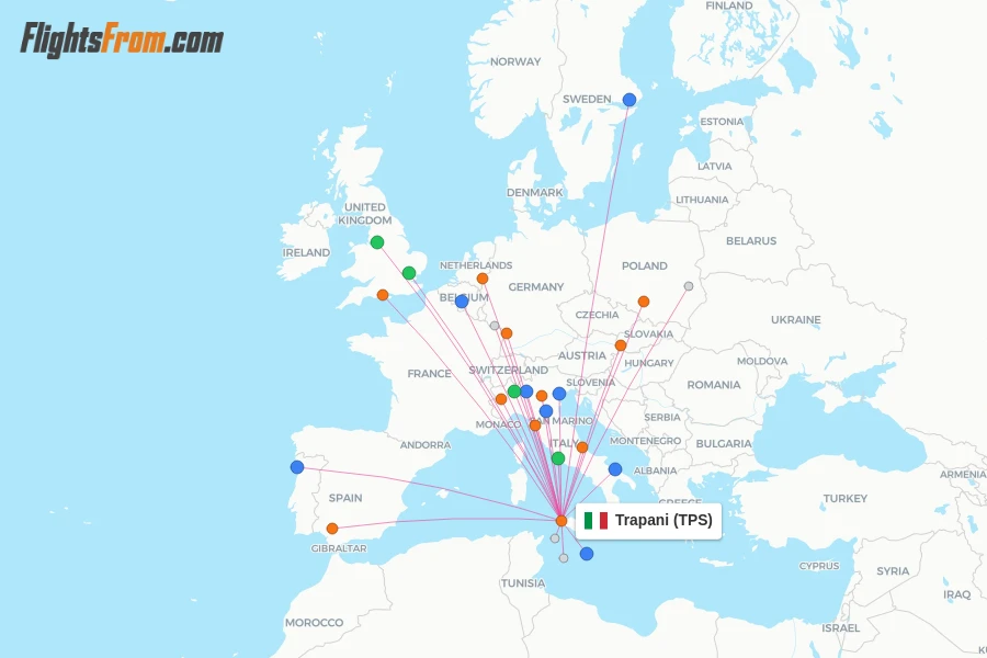 Trapani flight map