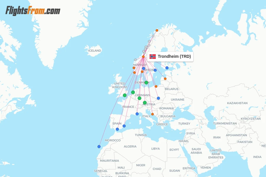 Trondheim flight map