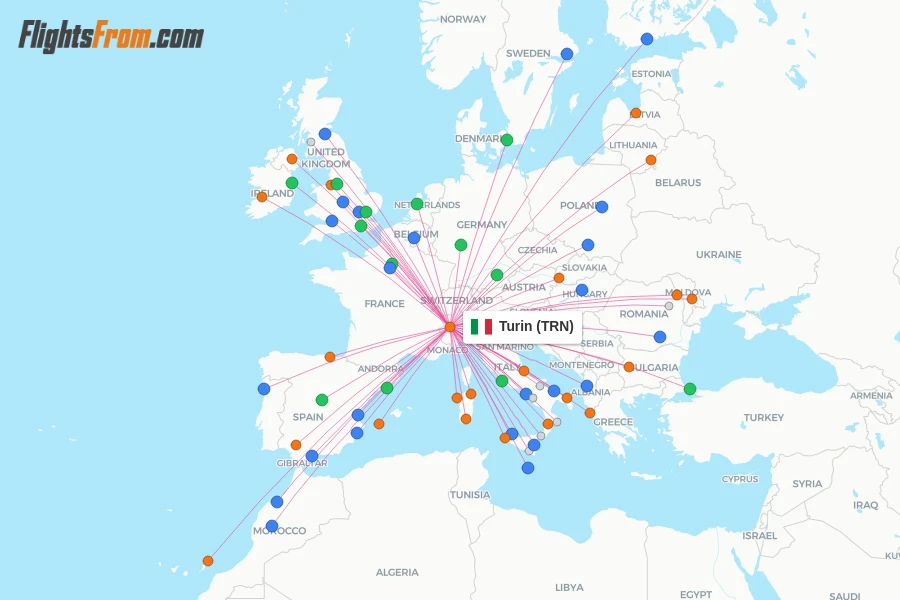 Turin flight map