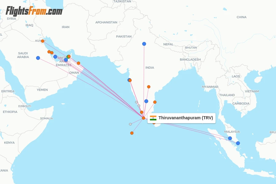 Thiruvananthapuram flight map