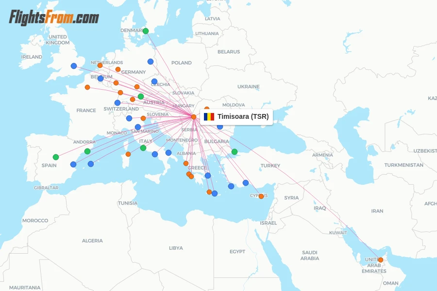 Timisoara flight map