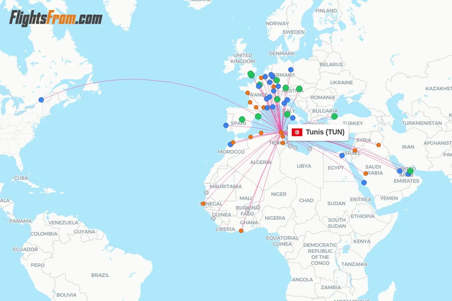 Tunis flight map